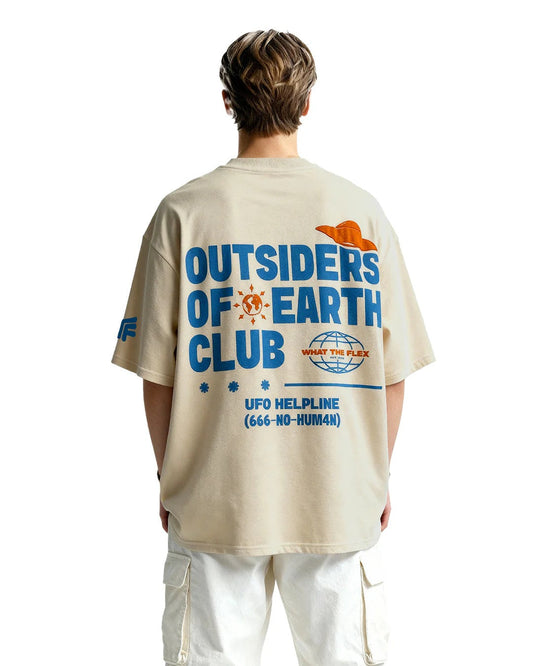 Clostar Oversized Embroidered Graphic T-Shirt – Beige Premium Cotton Relaxed Fit